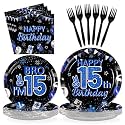96Pcs 15th Birthday Party Decorations for Boys 15th Birthday, Serves 24