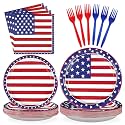 96Pcs 4th of July Patriotic Anniversary Party Supplies Serve 24