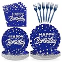 96Pcs Blue and Silver Birthday Party Decorations, Serves 24