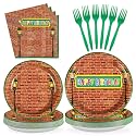96Pcs Cartoon Red Brick Wall Street Party Decorations, Serves 24