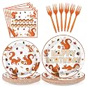 96Pcs Fall Squirrel Party Decorations Animal Woodland Plate, Serves 24