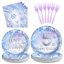 96Pcs Frozen Party Supplies Winter Onderland 5th Birthday Plates