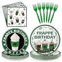 96Pcs Green Coffee Birthday Party Decorations Serve 24