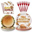 96Pcs Hamburger Birthday Party Decoration, Serves 24