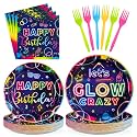 96Pcs Neon Party Supplies Let's Glow Party Decorations, Serves 24