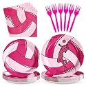 96Pcs Pink Volleyball Party Decorations, Serves 24