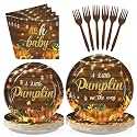 96Pcs Rustic Litttle Pumpkin Baby Shower Party Decorations, Serves 24