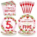 96Pcs Strawberry 5th Birthday Party Decorations Serves 24
