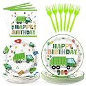 96Pcs Trash Truck Birthday Decorations for Recycling Party, Serves 24