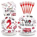 96Pcs Two the Rescue Birthday Party Decorations, Serves 24