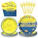 96Pcs Yellow Cartoon Banana Party Decorations, Serves 24