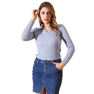 98 Degree North Women Ribbed Collar Neck
