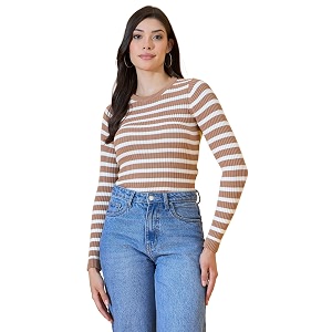 98 Degree North Women Round Neck Sweater-G1579-L.Camel