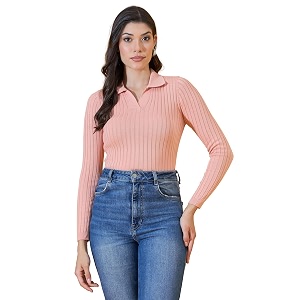 98 Degree North Women Spread Collar Sweater-G1165-BROWN