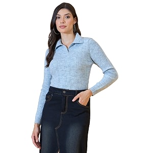 98 Degree North Women Spread Collar Sweater-G1577-BLACK