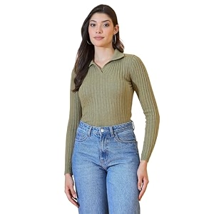 98 Degree North Women Spread Collar Sweater-G1165-BROWN