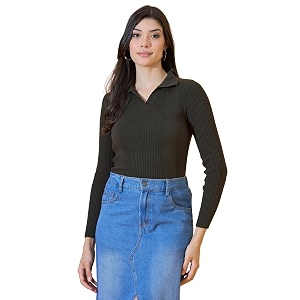 98 Degree North Women Spread Collar Sweater-G1577-BLACK