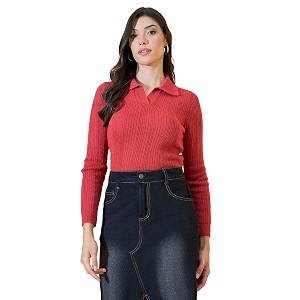 98 Degree North Women Spread Collar Sweater-G1165-BROWN