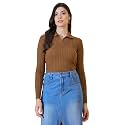 98 Degree North Women Spread Collar Sweater-G1165-BROWN