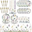 98 Pcs Watercolor Dragon Tableware Set Magic Dragon Party Plates Napkins Dragon Table Cover Fantasy Dragon Dinnerware for Kid Boy Girl Birthday Party Decorations Favors for 24 Guest