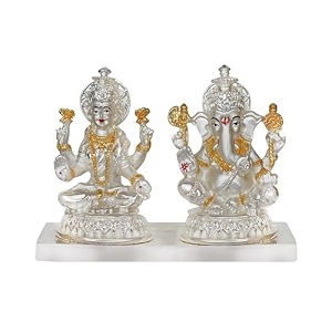 diviniti 999 silver plated lakshmi ganesha idol for home decor showpiece puja roomreligious statue for peace and prosperityluxury sculptures for table decor gift festival 115 x 14 cm