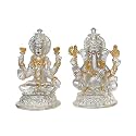 DIVINITI 999 Silver Plated Lakshmi Ganesha Idol for Home Decor Showpiece, Puja Room|Religious Statue for Peace and Prosperity|Luxury Sculptures for Table Decor, Gift, Festival (10.5 X 5.5 cm)
