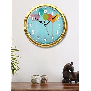 999store multicolour flying balloon modern stylish wall clock for kitchenliving roombedroomoffice round 12- inch ticking movement golden frameclockgp190