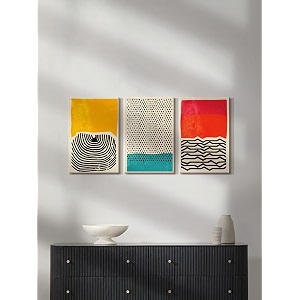 999store wooden stretched paintings with frame for living room abstract yellow black orange wall paintings for living room abstract painting set of 3 30x16 inch s3fcanvas215