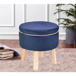 attractive soft in touch fabric wooden ottoman upholstered foam cushioned pouffemuddapuffy for foot rest for living roomofficecafe sittinglegs foot stool16 inch blue