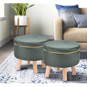 attractive soft in touch fabric wooden ottoman upholstered foam cushioned pouffemuddapuffy for foot rest for living roomofficecafe sitting set of 2 legs foot stool16 inchgrey
