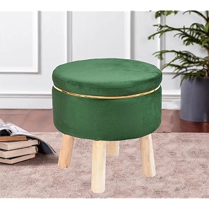attractive soft in touch fabric wooden ottoman upholstered foam cushioned pouffemuddapuffy for foot rest for living roomofficecafe sittinglegs foot stool16 inchgreen