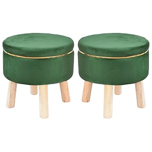 attractive soft in touch fabric wooden ottoman upholstered foam cushioned pouffemuddapuffy for foot rest for living roomofficecafe sitting set of 2 legs foot stool16 inchgreen