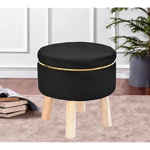 attractive soft in touch fabric wooden ottoman upholstered foam cushioned pouffemuddapuffy for foot rest for living roomofficecafe sittinglegs foot stool16 inch black