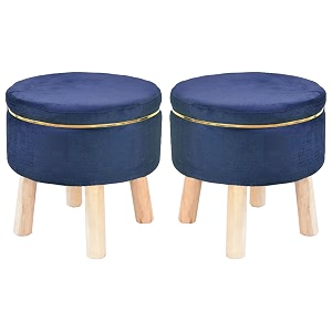 attractive soft in touch fabric wooden ottoman upholstered foam cushioned pouffemuddapuffy for foot rest for living roomofficecafe sitting set of 2 legs foot stool16 inchblue