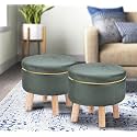 Attractive Soft in Touch Fabric Wooden Ottoman Upholstered Foam Cushioned Pouffe/Mudda/Puffy for Foot Rest for Living Room/Office/Cafe Sitting Set of 2 Legs Foot Stool||16 Inch,Grey
