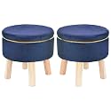 Attractive Soft in Touch Fabric Wooden Ottoman Upholstered Foam Cushioned Pouffe/Mudda/Puffy for Foot Rest for Living Room/Office/Cafe Sitting Set of 2 Legs Foot Stool||16 Inch,Blue