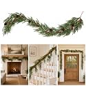 9FT Artificial Christmas Garland, Norfolk Pine with Berries and Pinecones