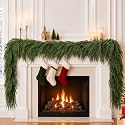 9FT Christmas Norfolk Pine Garland, Real Touch Artificial Greenery Garland, Realistic Faux Pine Garlands for Front Door Mantel Fireplace Stairs Table, Holiday Indoor Outdoor Xmas Decor