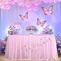9ft Pink Butterfly Table Skirt for Rectangle Tables or Round Tables Tulle Tutu Table Skirt for Butterfly Theme Baby Shower Girls Birthday Party Wedding Cake Dessert Table Decorations