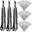 9mm Snap Off Utility Knife 3 Pack High Hardness Retractable Box Cutters with 30 Pcs Snap Off Blades,Package Cutter 9mm Knife for Home Office Workstation,Black