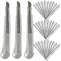 9mm Snap Off Utility Knife 3 Pack High Hardness Retractable Box Cutters with 30 Pcs Snap Off Blades,Package Cutter 9mm Knife for Home Office Workstation,White