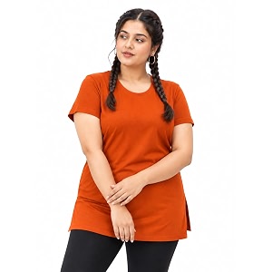 9shines label cotton plus size long t-shirt tunic  hip covering regular top nightwear sleepshirt lounge wear for women with pocket m-7xl