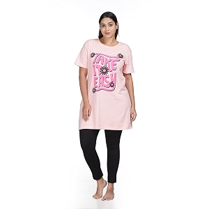 9shines label cotton plus size long t-shirt tunic  hip covering regular top nightwear sleepshirt lounge wear for women with pocket m-7xl
