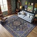 9x12 Boho Machine Washable Low Pile Area Rugs for Living Room Navy Blue