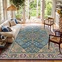 9x12 Boho Machine Washable Low Pile Area Rugs for Living Room Teal Purple