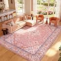 9x12 Boho Machine Washable Low Pile Area Rugs for Living Room Peach Pink