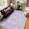 9x12 Lavender and Turquoise Vintage Boho Oriental Soft Washable Area Rug