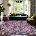 9x12 Plum Purple and Navy Blue Vintage Boho Oriental Soft Washable Area Rug