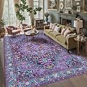 9x12 Purple and Turquoise Blue Vintage Boho Oriental Soft Washable Area Rug