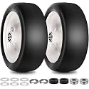 9x3.50-4 Flat Free Lawn Mower Tires and Wheels 3/4" 5/8" Bearings, 9x3.5x4 Zero Turn Mower Front Tires, Smooth Tires for Commercial Grade Lawn 3.5"-4.5" Adjustable Centered Hub